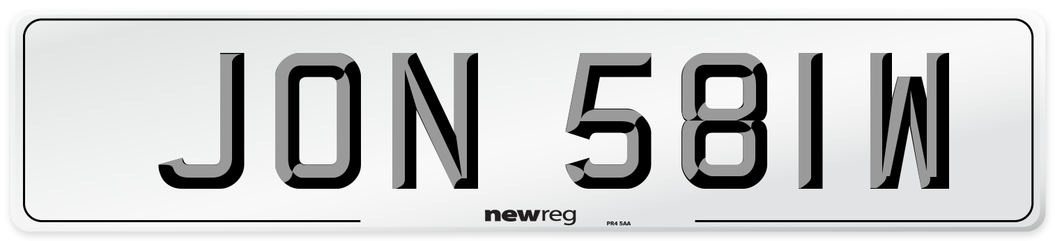JON 581W Number Plate from New Reg